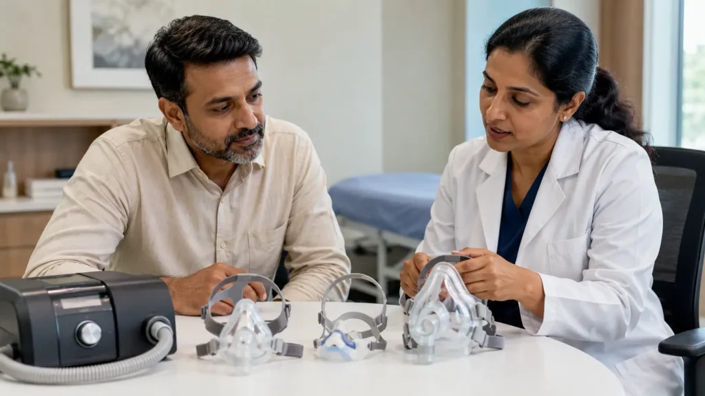 Comparison of CPAP mask types including nasal mask, nasal pillow mask, full face CPAP mask, and hybrid mask to help choose the best CPAP mask for sleep apnea therapy.